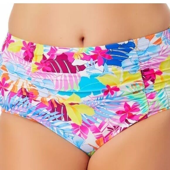 CALIFORNIA WAVES PLUS Trendy Plus Tropical Print High-Waist Bikini Bottoms 22/24 - Picture 4 of 10